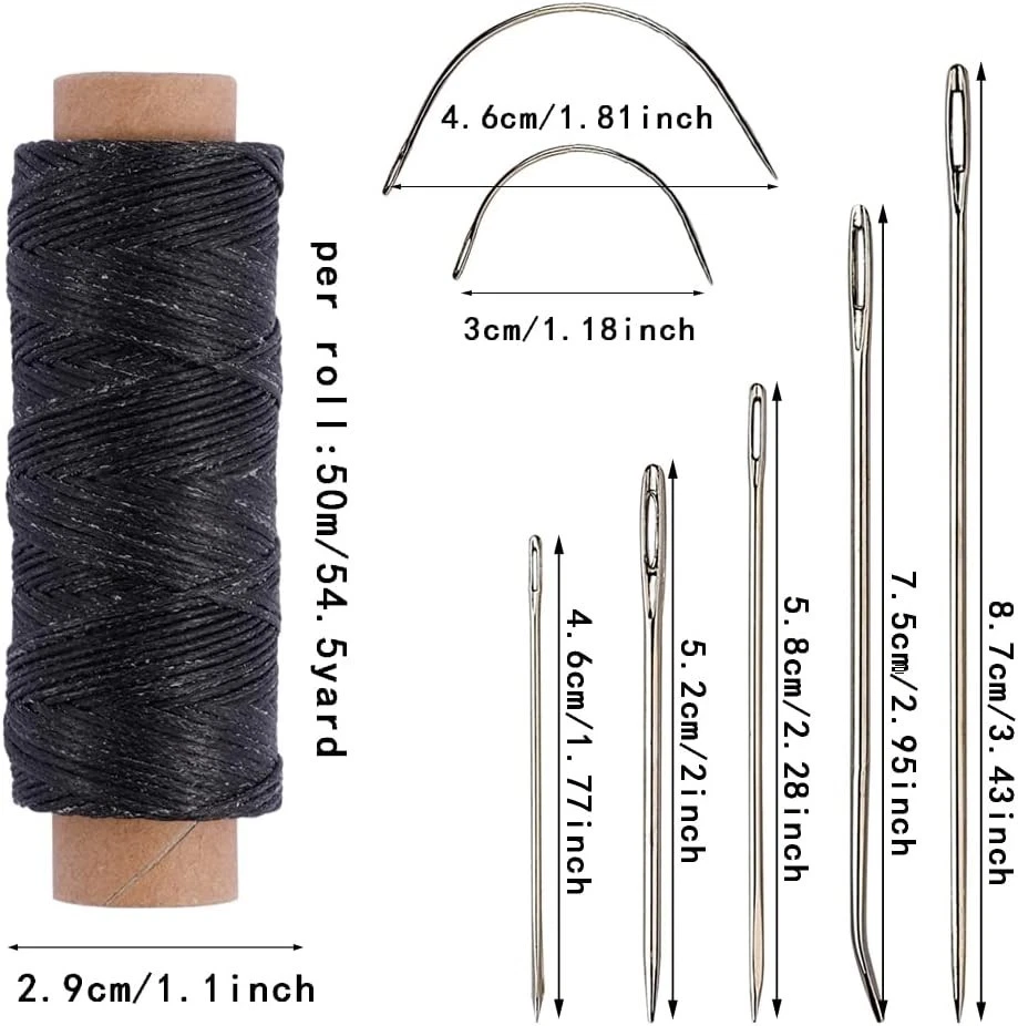 55Yards Waxed Thread with 7 Pcs Leather Needles for Hand Sewing 150D Flat Sewing - Image 2 of 4