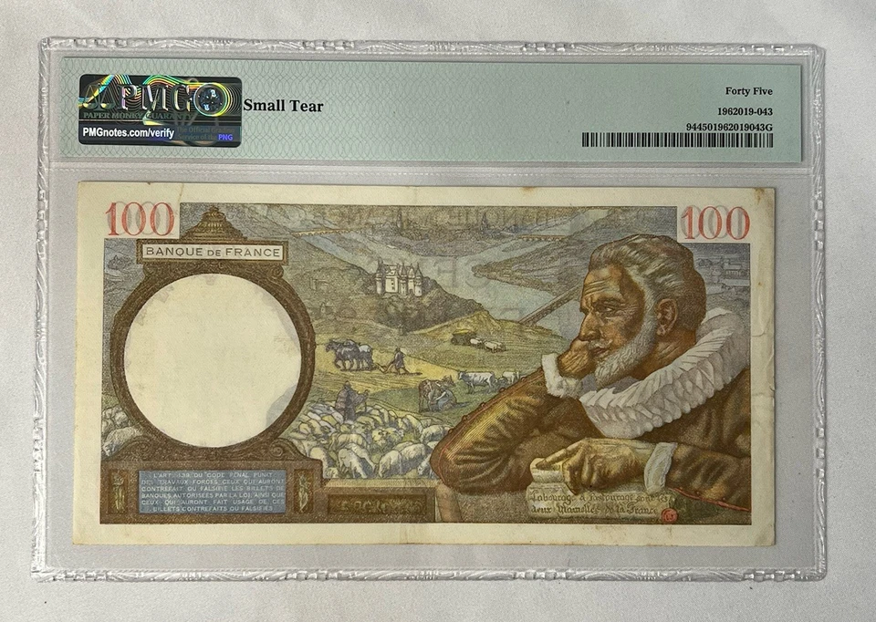 1939-42 FRANCE BANK de FRANCE 100 FRANCS PMG 45 EPQ GEM EXTREMELY FINE 🔥🔥 - Image 2 of 3