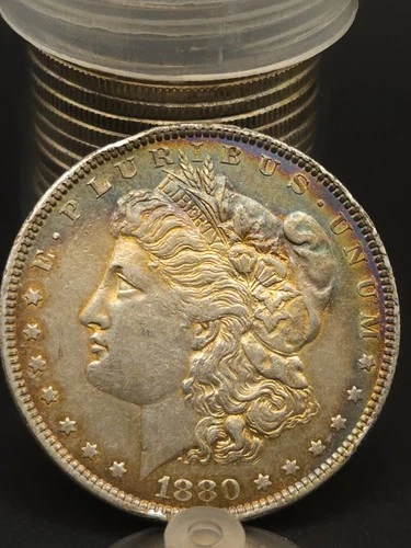 Morgan 1880 Philadelphia Silver Dollar $1 Circulated toned 0.9 Fineness