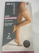 Silk Impressions XXXL Sheer High Waisted Ultra Panty Hose 30D Coffee Bean 2PK