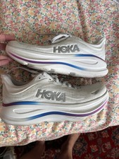 HOKA Bondi 9 Womens Running Shoes White Purple Blue US 9.5 Wide