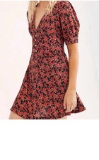 Free People Provence Rust Floral Mini Dress Women’s Sz M BohoFestival Ruffle Hem