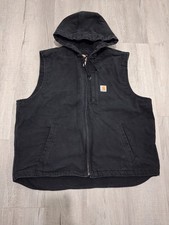 Carhartt Fleece Lined Knoxville Hooded Vest Black Men  s X-Large Duck Canvas