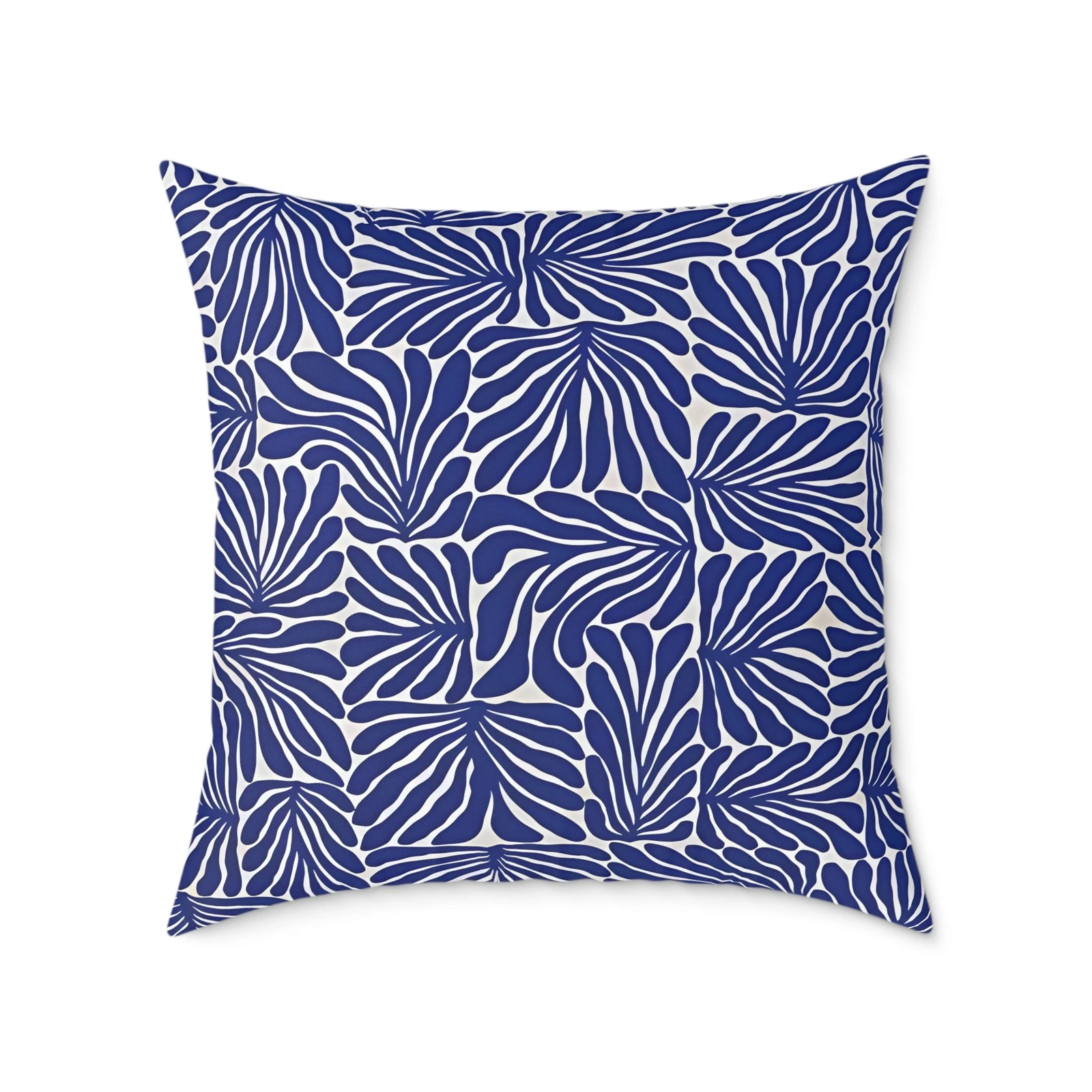 Navy Abstract Leaf Pattern Square Pillow | Blue Botanical Throw Pillow