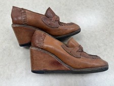 Vintage 70s Brown Leather Stacked Heel Loafers Size 6.5