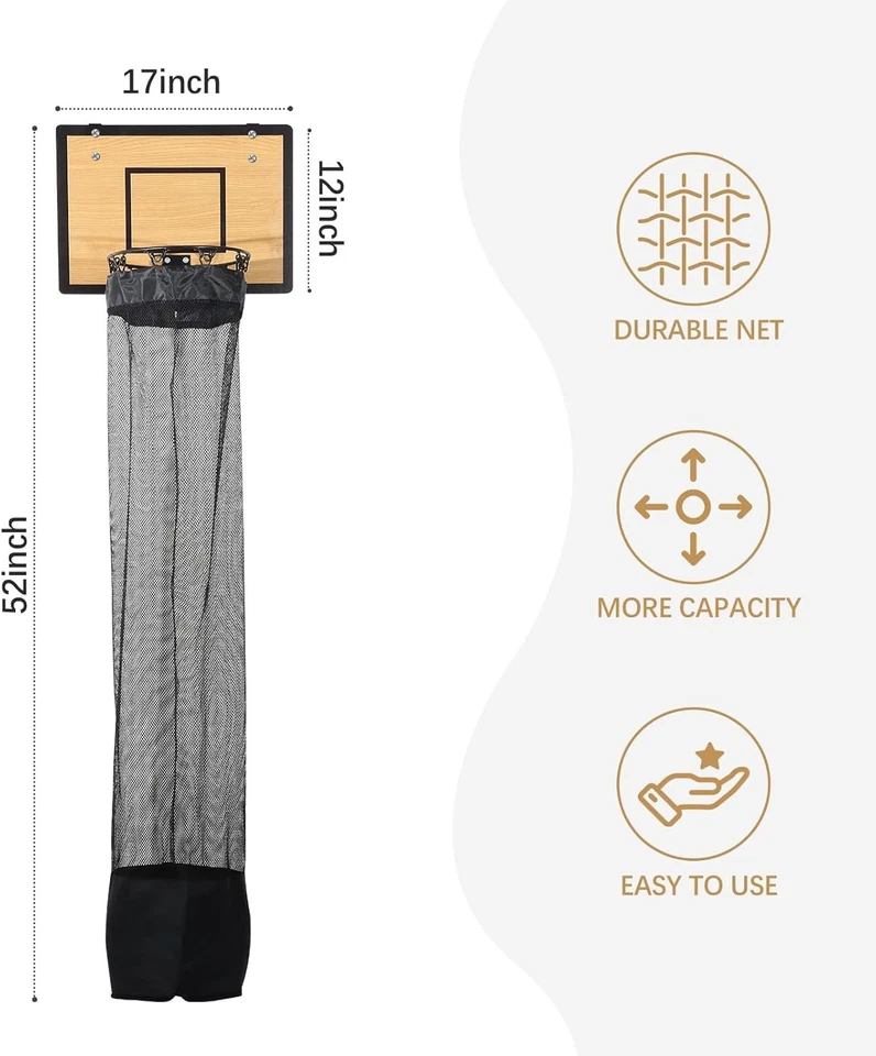 Basketball Hoop Laundry Hamper Over Door | Hanging Laundry Basket w/ Zipper | Ki - Image 2 of 4