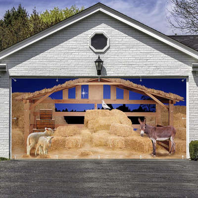 Christmas Nativity Garage Door Banner Cover Nativity Stable Scene Backdrop Banne