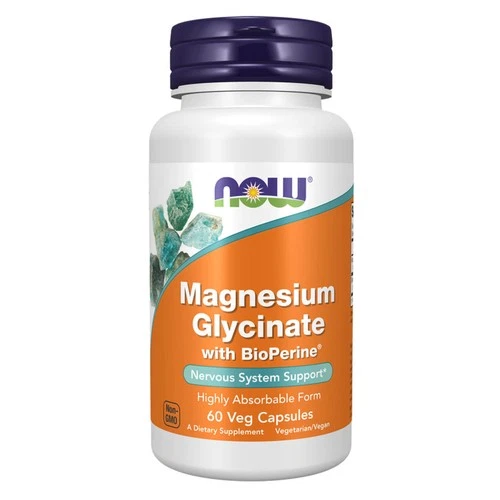 NOW Magnesium Glycinate with BioPerine - 60 Veg Caps - Nervous System Support - Picture 1 of 4
