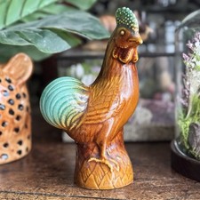 Vintage Hand-Painted Ceramic Rooster Figurine Farmhouse Decor Rustic Statue