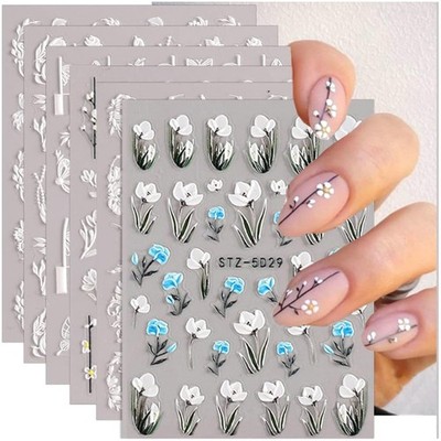 5D Embossed Flower & Butterfly Nail Art Stickers - 8 Sheets for Elegant Designs