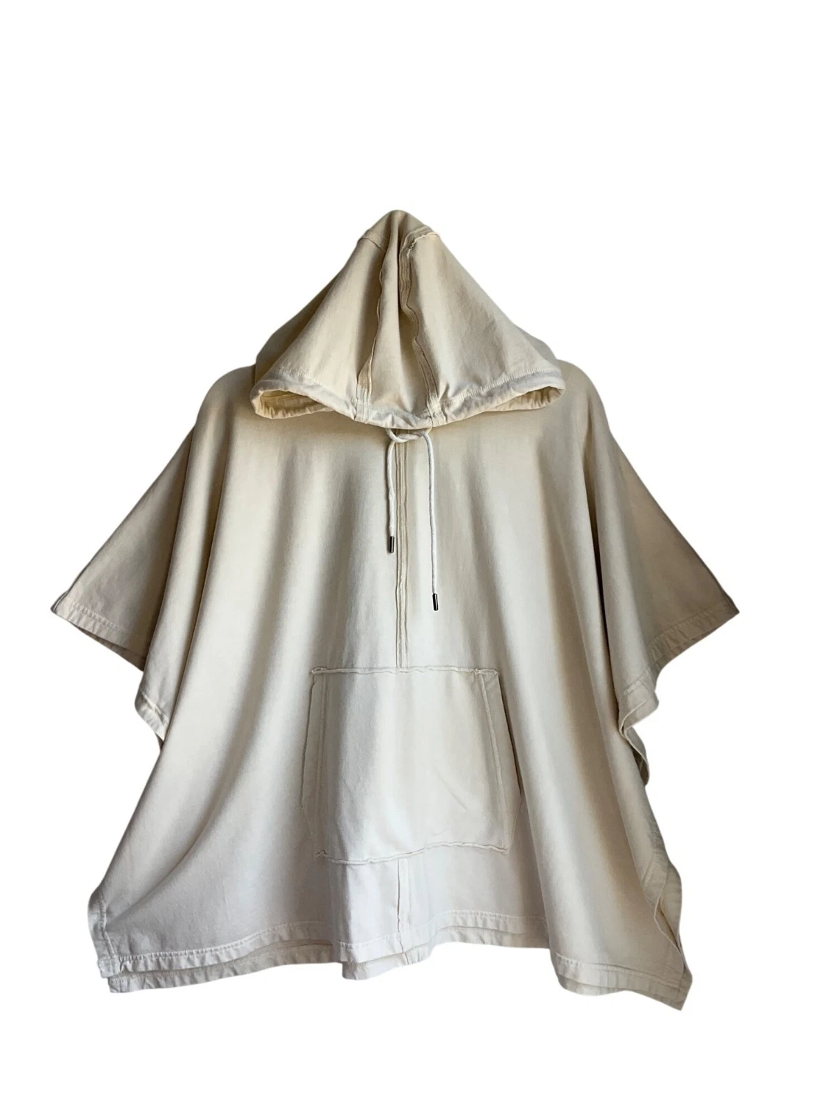 Garnet Hill S/M French Terry Cloth Hooded Poncho Beige Organic Cotton