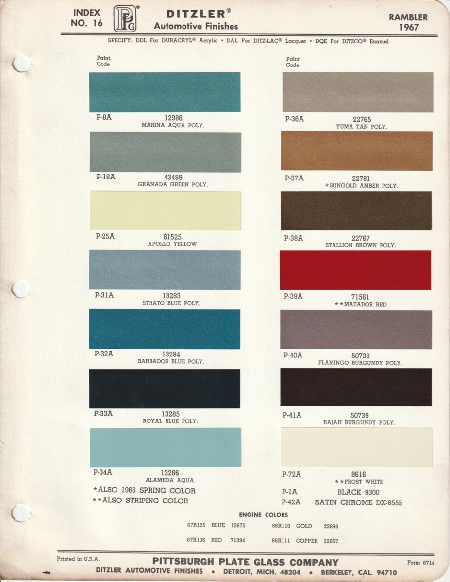 1967 AMC RAMBLER REBEL AMBASSADOR AMERICAN MOTORS PAINT CHIPS | eBay