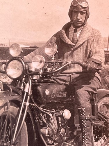Antique Mexican Photo Man with Motorcycle Motorbike Sidecar INDIAN 1920's - Picture 3 of 4