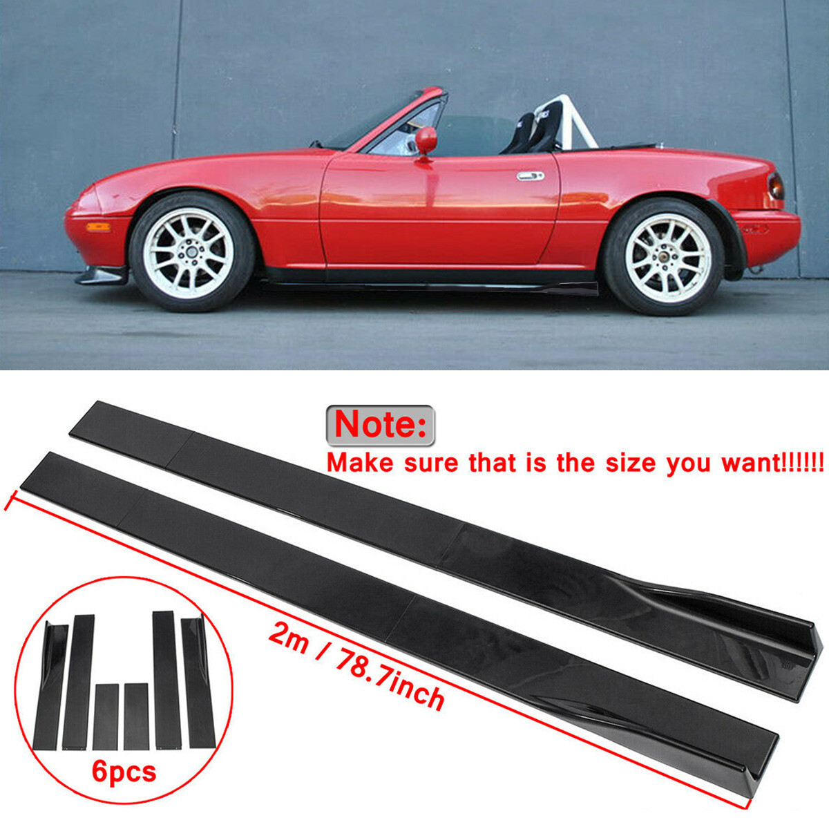 For 90-97 Mazda Miata MX5 JDM Side Skirt Rocker Splitter NA FD ABS