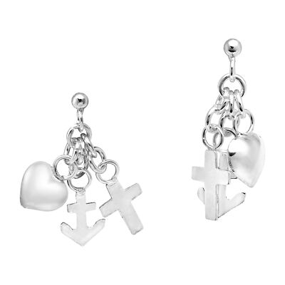 Cute Dangling Heart, Anchor and Cross Sterling Silver Earrings