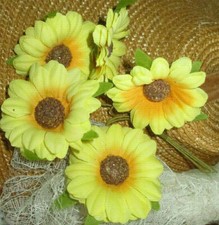 YELLOW Millinery Daisy SILK Flowers w Stems 6 pcs BUNCH Cissy DOLL HATS Crafts