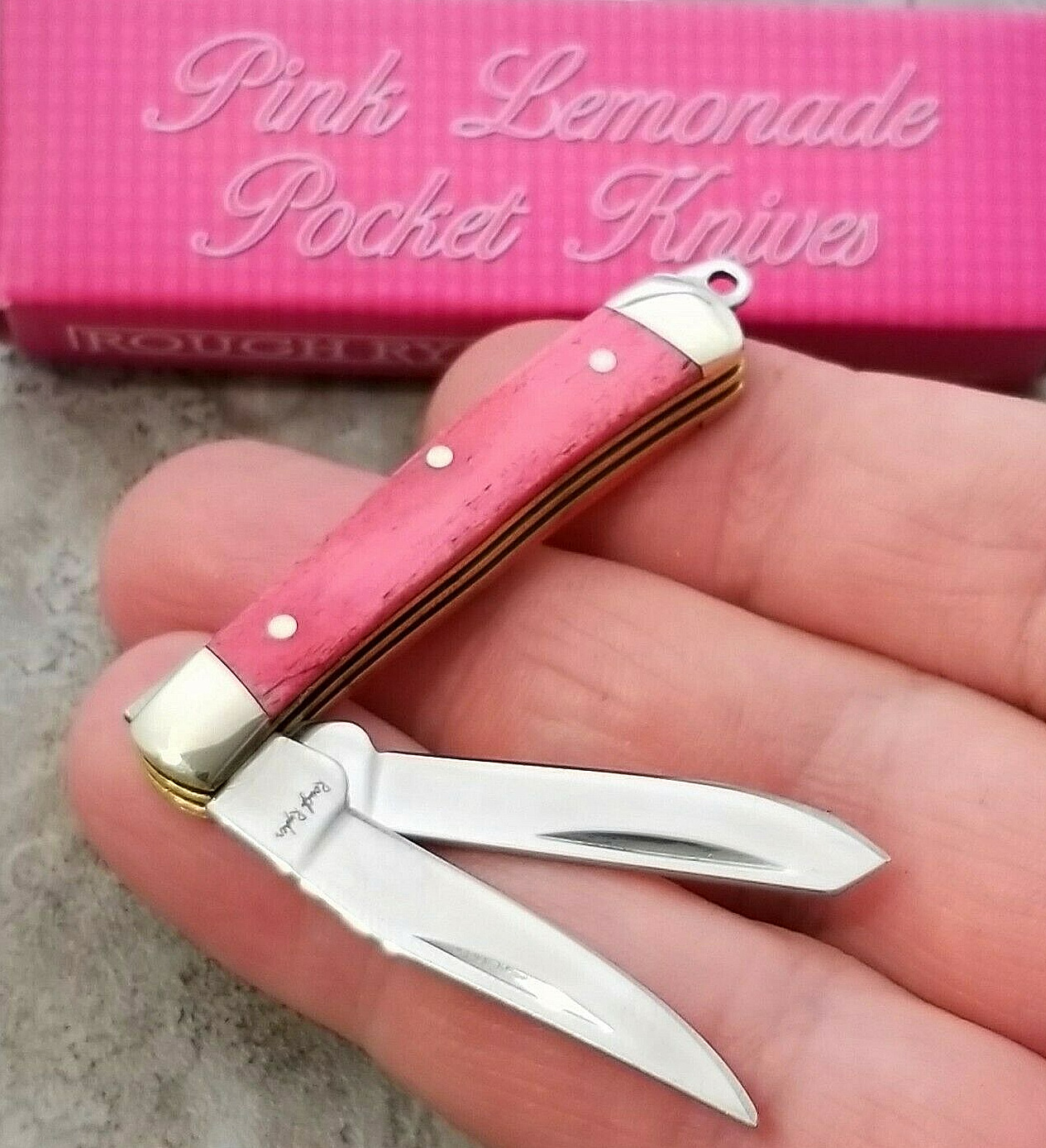 ROUGH RIDER RR839 TINY TRAPPER PINK SMOOTH BONE FOLDING KEYCHAIN KNIFE