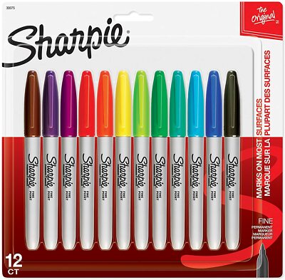Sanford SHARPIE Permanent Marker Set of 12 Asst Colors Fine Point 30075 NEW!