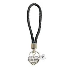 Custom God Has You in Hands I have you in Heart Black Leather Key Chain Initial