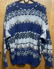 VTG 90s Tosani Sweater Mens L Crewneck Coogi Style EUC Canada Made Geometric 3D