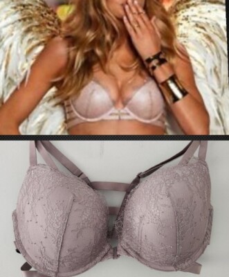 Victoria's Secret Very Sexy Push Up Bra Front Closure Beige Lace Cage Strap 34DD