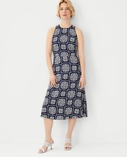 Ann Taylor Navy Blue White Tile Pattern Sleeveless Midi Dress sz M NWT NEW