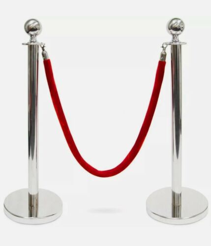 Brybelly MSTN-202 3 ft. Ball Top Stanchions with 4.5 ft. Red Velvet Rope  - Picture 1 of 2