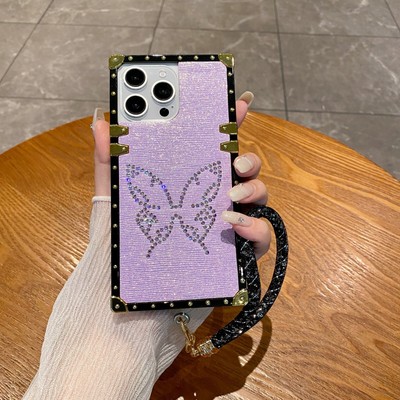 For Various Phone Hot Glitter Diamond Butterfly Hand Strap ShockProof Case Cover