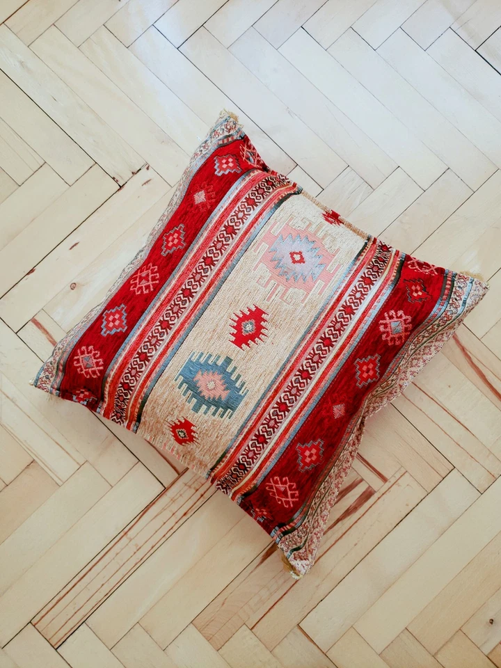 Boho Mustard Red Pillow, Decorative Throw Pillow, Boho Design Pillow 17" X 17" - Image 3 of 4