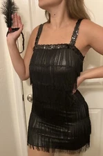 Women’s Flapper Dress Gatsby Costume Black with Feather Jewel Sequins Headband