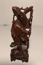 Fisherman Sculpture Antique Early Chinese Hand Carved Wood Collectible