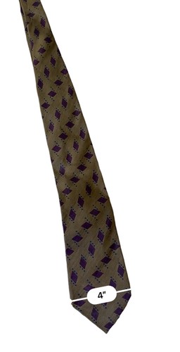 Coach VTG Mens Tie Brown Diamond Silk Classic 62" x 4" Career Designer Argyle - Picture 7 of 7