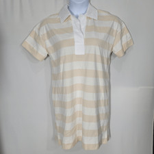 Everlane Striped Cream and Tan The Organic Polo Dress Small