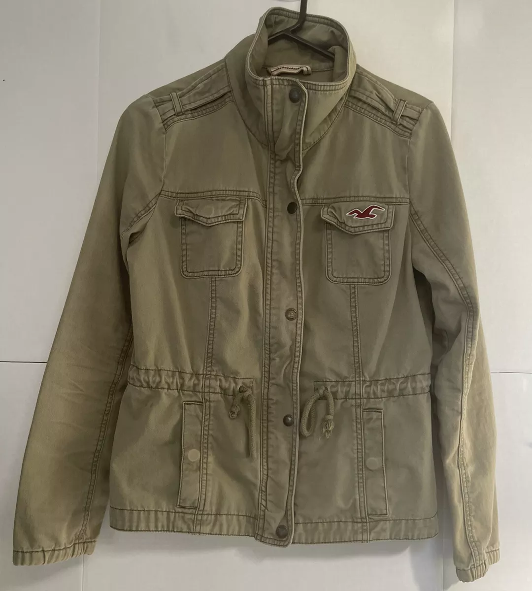 Women’s Hollister Army Green Utility Jacket Medium Full Zip Pockets  Drawstring