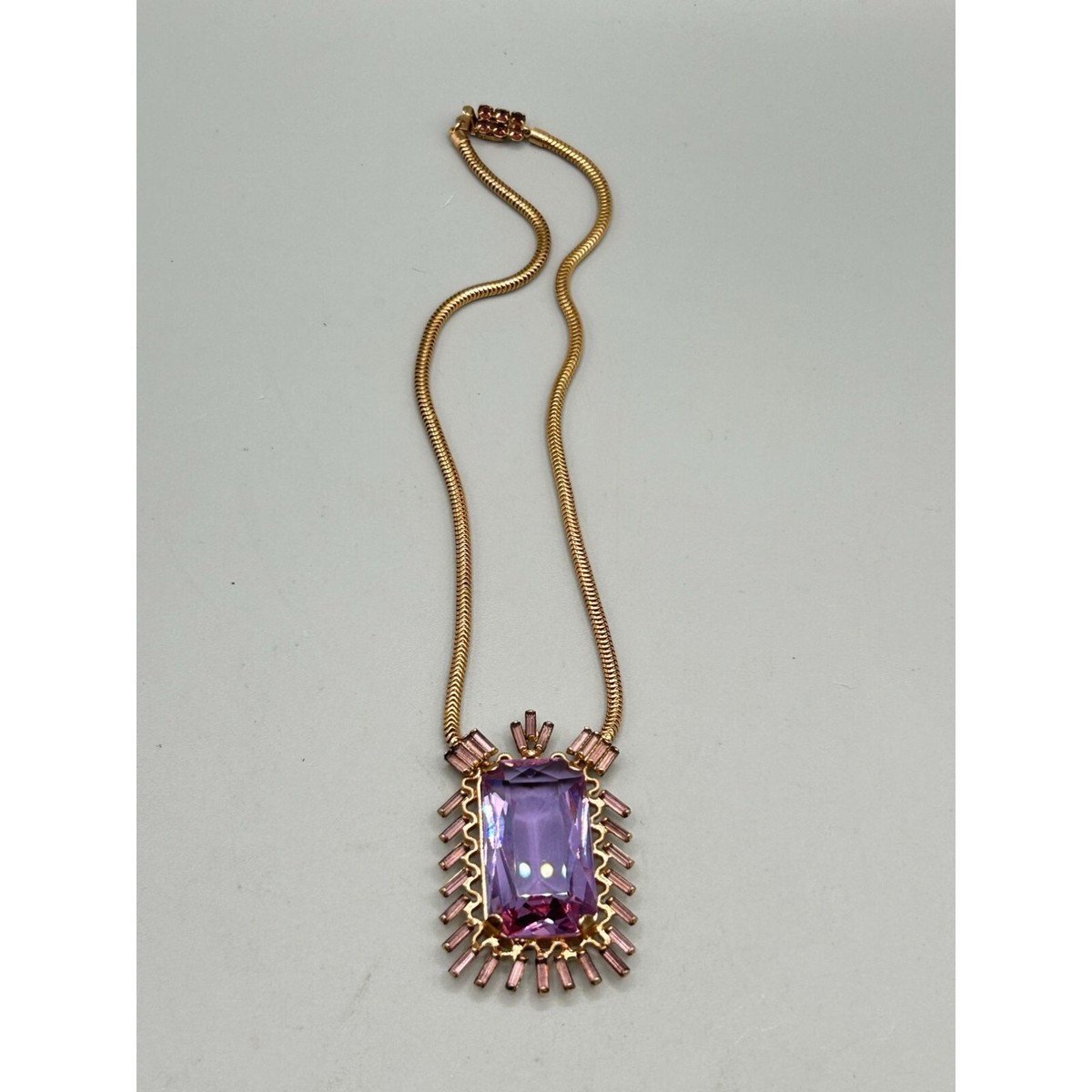 Karu Neodymium Glass Necklace Gold Tone Snake Chain Purple Blue