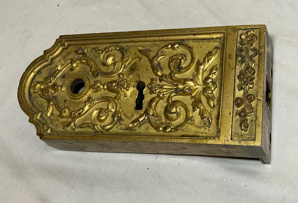 罕见古董法国镀金青铜门锁五金打捞华丽维多利亚 — 第 3/4 张图片