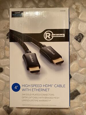Radio Shack 4' high speed HDMI cable with Ethernet 24k gold plated connector NEW