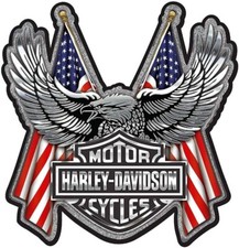 Harley-Davidson Chrome Bar  Shield Decal with Eagle  Flag - 5.5" W x 5.75" H