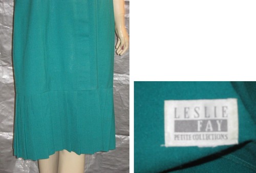 LESLIE FAY vintage emerald green retro 20’s business dress with pleats Petite M - Picture 5 of 5