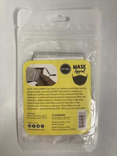 NIP Top Trenz Kids Sm & One Size Disposable Face Covering Filters 5pk - Picture 2 of 4