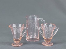 3 Pc Mosser JENNIFER MINIATURES Pink Milk Pitcher  Tall Creamer  Open Sugar
