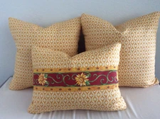 Pillow Pierre Deux Yellow Ochre Chloe French Country Toile Sunflower Red Scroll