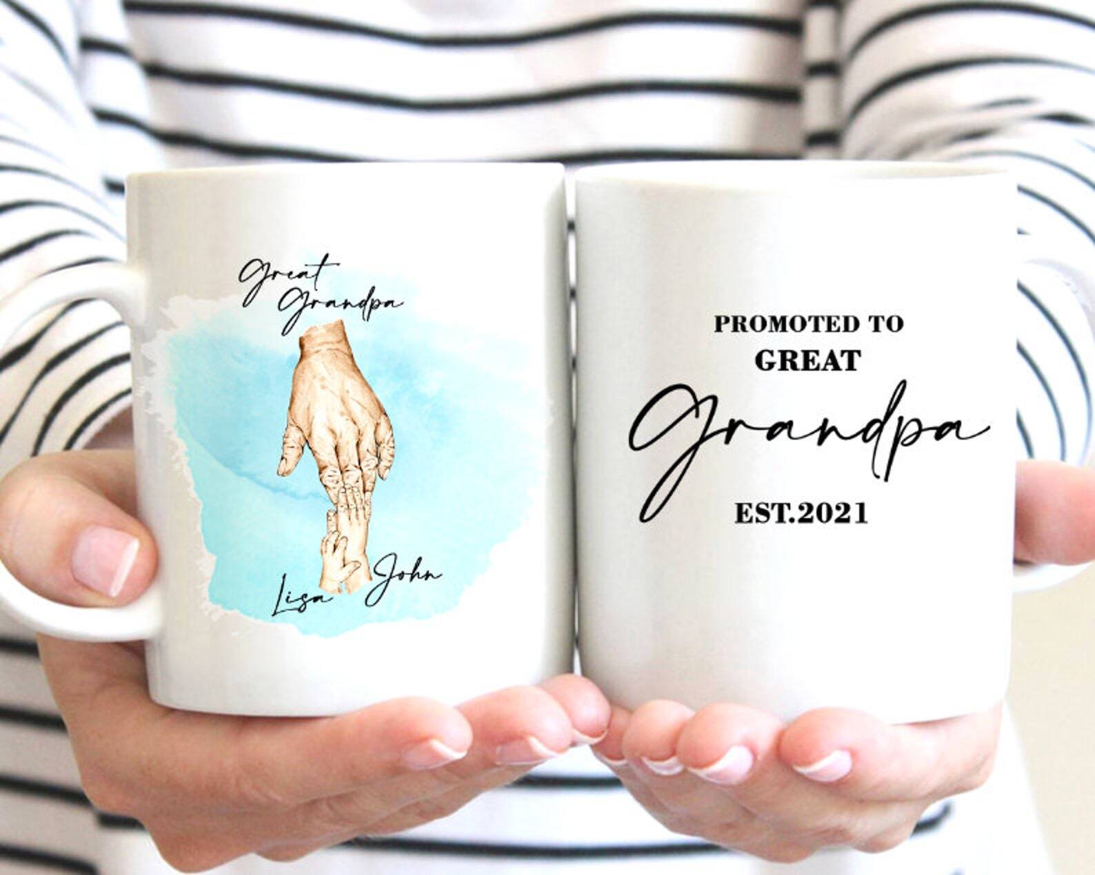 Promoted To Great Grandpa Personalized Mug Holding Hands Keepsake Gift Gift For