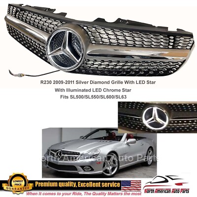 Fits R230 SL550 SL63 Silver Diamond Grille LED 2009 2010 2011 2012 Illuminated