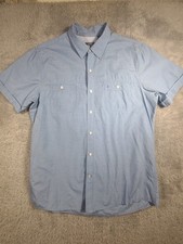 Izod Mens Short Sleeve Button Down Shirt Large Blue