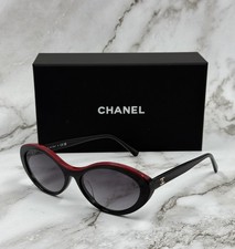 NEW CHANEL CH5416 Black Red Acetate Gray Gradient Lens Oval Sunglasses