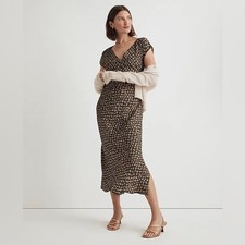 *Flaw-Zipper Unstitched* Madewell NWT Wide V-Neck Midi Dress Size 00 in ExpGreen