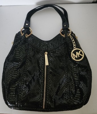 Michael Kors Moxley Black Embossed Python Leather Bag!(8069) -FREE SHIPPING -