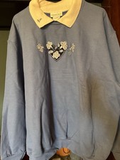 Vintage Grannycore Sweatshirt Crew Neck Collar Glitter Hearts Blue 90s Y2K 2XL