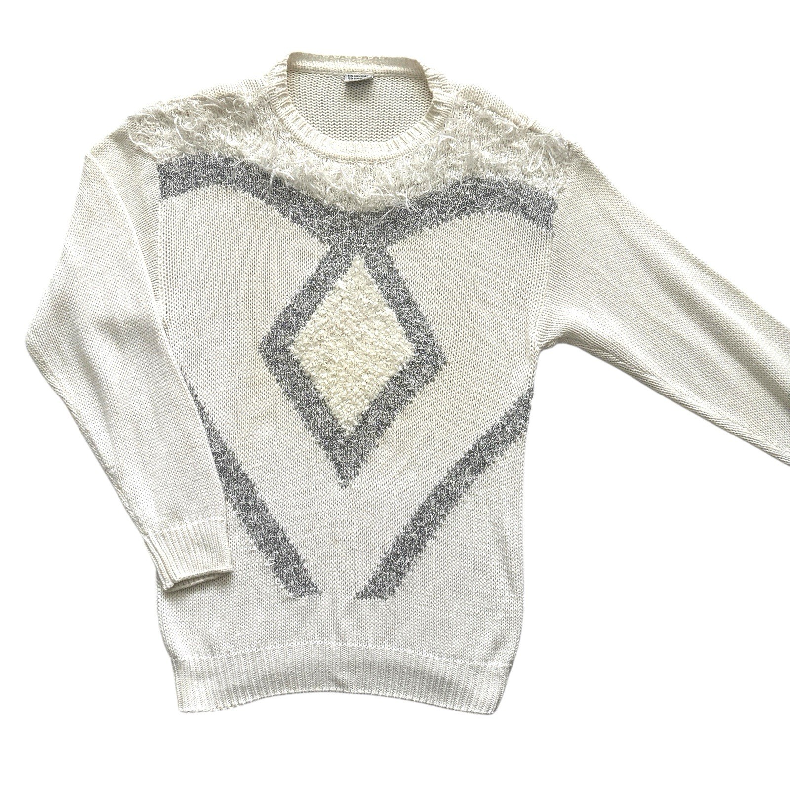 Vintage Womens Jumper 80s White Textured Patterned Metallic Retro Indie 10 image 2
